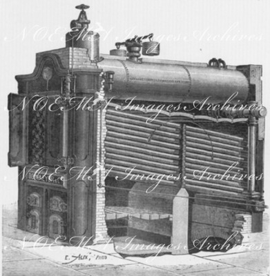 Les générateurs de vapeur : Fig. 1. - Chaudiere de Naeyer. - Coupe et perspective. 蒸気発生器 図1. ナエイエ式ボイラー 断面図とパース