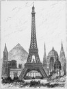 "Hauteur comparée de la tour Eiffel (300 mètres) et des principaux monuments du monde. エッフェル塔（300メートル）と世界の主要建築物との高さ比べ