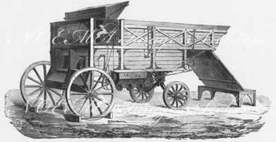 "Machine à battre portative, 8 chevaux, exposée par la maison Albaret." アルバレ社展示の8馬力移動式脱穀機