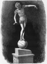 "L'équilibriste, par le sculpteur E. Ximenes, exposé dans la section italienne." 「曲芸師」、イタリア展示コーナーのE・クシメネス作の彫像