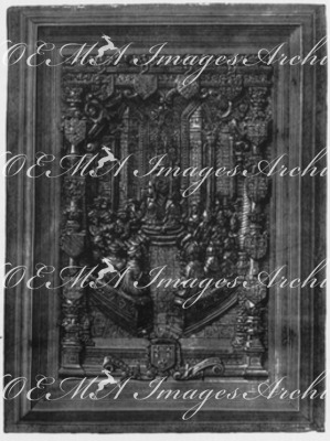 "Panneaux en bois sculpte, exécutés d'apres un manuscrit de dom Bernard de Montfaucon, par M. Alfred Delmas, a Nantes. : Cour du roi François Ier en l'an 1540." ドン・ベルナルド・ド・Montfauconの写本を基にしたナントのアルフレッド・デルマス作の木彫りのパネル 1540年のフランソワ1世の宮廷