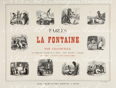 グランヴィル Grandville - 書店用ポスター『ラ・フォンテーヌの寓話』 Affiches: Fables de la Fontaine(1887)(石版画)