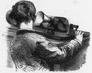 Le phonographe d'Edison servant à reproduire la parole : L'opération faisant répéter par l'appareil les parole gravées sur le cliche. 言葉を再生するエジソンの蓄音機 録音された文句の再生操作