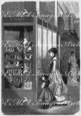 Les chaussures : Vitrine de M. Pinet. ピネ靴店のショーウインドー