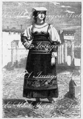 Costumes italiens. : Femme du peuple de Rome. イタリアの民族衣装 ローマの庶民の婦人