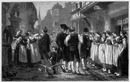 La foire aux servantes à Bouxviller. - Tableau de M. Marchal. 「ブーヴィエの女中祭り」、マルシャル画