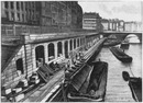 "La station pour voyageurs, le long du quai Saint-Michel." 1900年博 サンミッシェル河岸に沿って作られる乗客用駅