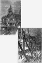 La construction du Vieux-Paris.1.La porte Saint-Michel.- 2.Rue des Remparts.1900年博 「古いパリ」の建設 1.サンミッシェル門 －2.ランパール（城壁）通り