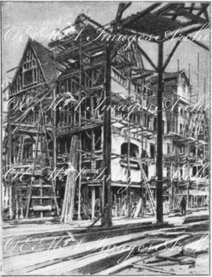 La construction du Vieux-Paris.1.La rue des Vieilles-Ecoles.1900年博 「古いパリ」の建設 1.ヴィエイユ・エコール（古い学校）通り