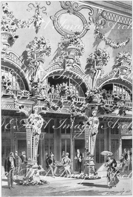 "Le Palais du Costume.- Détail de la facade principale, avec la décoration florale." 1900年博 衣装館 － 花の装飾が付いた正面ファサードの細部