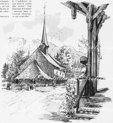 "Le village suisse à l'Exposition de 1900.- Le village suisse.Eglise de Wurzbrunnen, près de Thoune." 1900年博 1900年博覧会のスイス村 － スイス村 トゥーン近くのワルツブルンネン教会