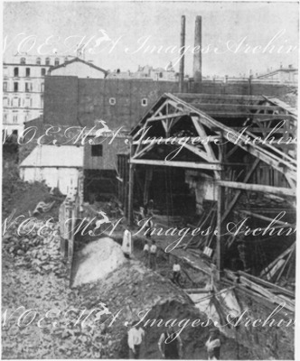 La ligne Courcelles-Champ-de-Mars.Tranchée au débouché du souterrain vers la Seine.1900年博 クールセル・シャン・ド・マルス線 セーヌ河方面の地下抗出口