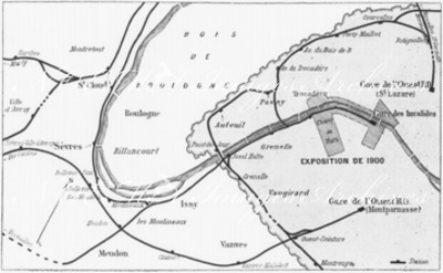 Plan des nouvelles lignes de raccordement de la Compagnie de l'Ouest.1900年博 西線公団の接続新線の見取り図