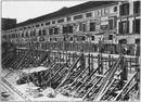 "La ligne Courcelles-Champ-de-Mars.- Mur de soutenement, entre les tunnels et le côté montant.Vue prise du pont des Ternes." 1900年博 クールセル・シャン・ド・マルス線 － トンネルと地上側の間の支承 テルヌ橋より見たところ