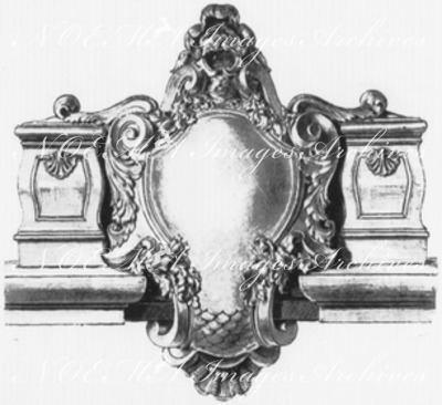 Cartouche de départ de la balustrade du pont.1900年博 橋のバリュストラードにつけられた出発のカルトゥーシュ