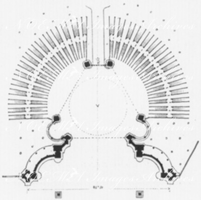 Plan d'ensemble de la porte monumentale et des cinquante-huit passages.1900年博 58のパッサージュを持つ記念門の全体図