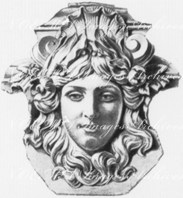 Mascaron de femme supportant l'extrémité des guirlandes.1900年博 花輪飾りの先端につけられた女性の仮面飾り